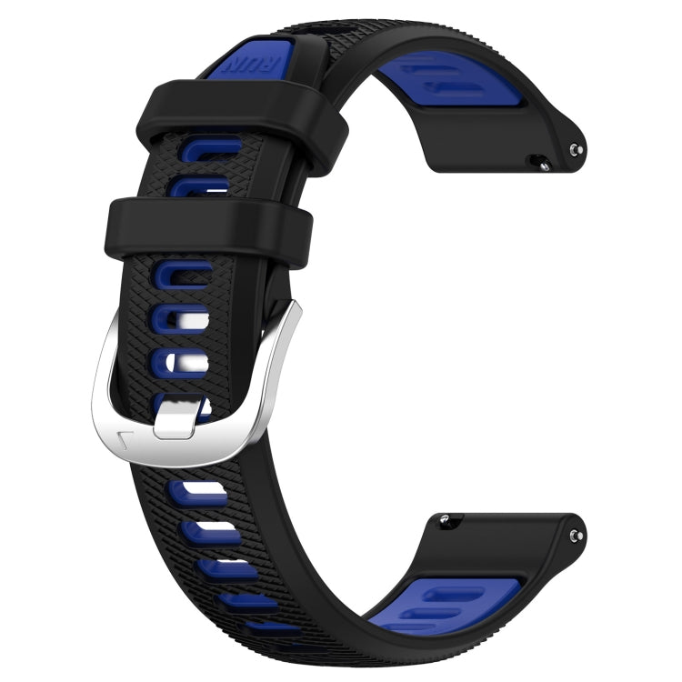 For Garmin Forerunner 255S Music 18mm Sports Two-Color Steel Buckle Silicone Watch Band(Black+Blue) - Smart Wear by PMC Jewellery | Online Shopping South Africa | PMC Jewellery