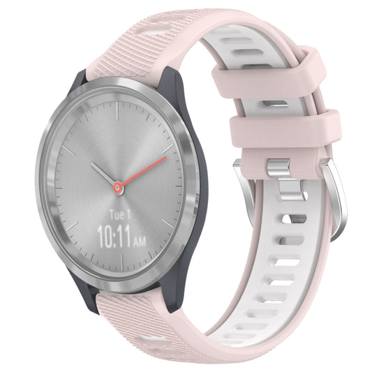 For Garmin Vivomove 3S 18mm Sports Two-Color Steel Buckle Silicone Watch Band(Pink+White) - Smart Wear by PMC Jewellery | Online Shopping South Africa | PMC Jewellery