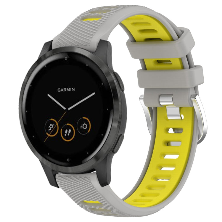 For Garmin Vivoactive 4S 18mm Sports Two-Color Steel Buckle Silicone Watch Band(Grey+Yellow) - Smart Wear by PMC Jewellery | Online Shopping South Africa | PMC Jewellery