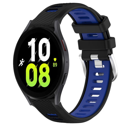 For Samsung Galaxy Watch5 44mm 20mm Sports Two-Color Steel Buckle Silicone Watch Band(Black+Blue) - Smart Wear by PMC Jewellery | Online Shopping South Africa | PMC Jewellery