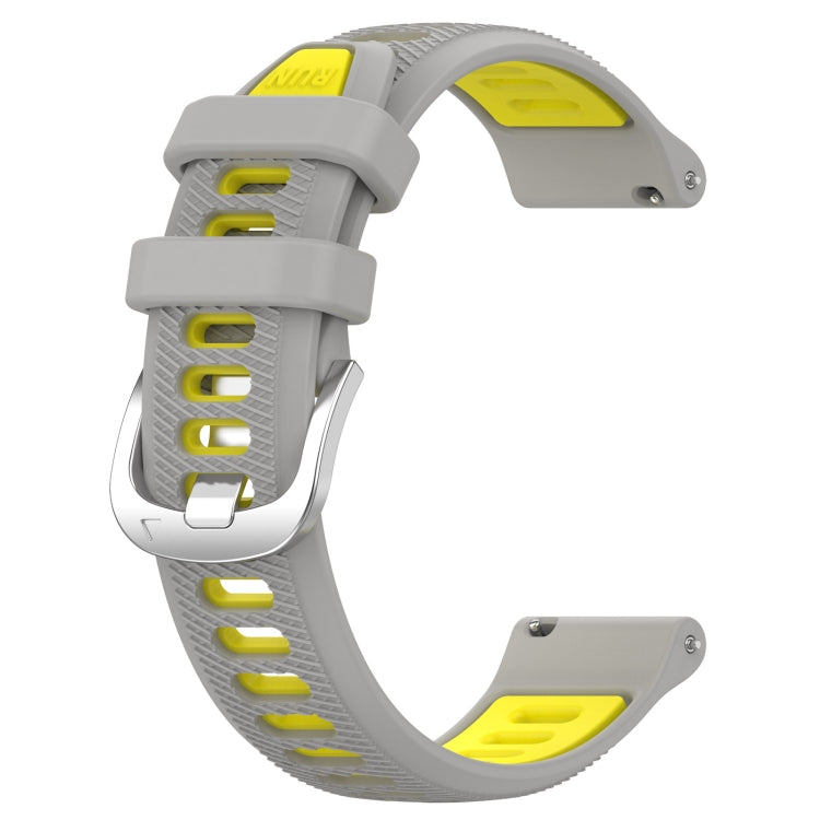 For Garmin Forerunner 158 20mm Sports Two-Color Steel Buckle Silicone Watch Band(Grey+Yellow) - Smart Wear by PMC Jewellery | Online Shopping South Africa | PMC Jewellery