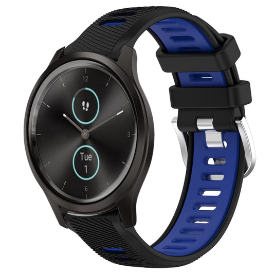 For Garmin VivoMove Style 20mm Sports Two-Color Steel Buckle Silicone Watch Band(Black+Blue) - Smart Wear by PMC Jewellery | Online Shopping South Africa | PMC Jewellery