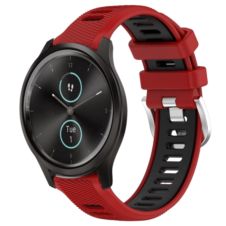 For Garmin VivoMove Style 20mm Sports Two-Color Steel Buckle Silicone Watch Band(Red+Black) -  by PMC Jewellery | Online Shopping South Africa | PMC Jewellery