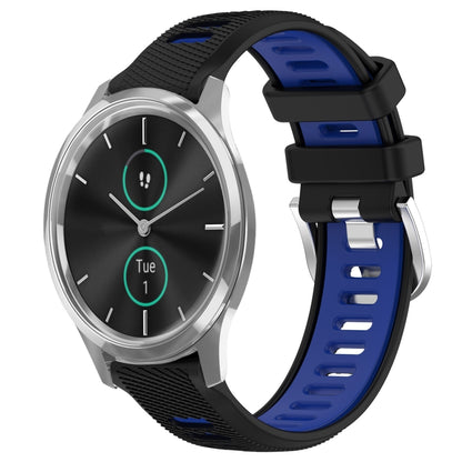 For Garmin VivoMove Luxe 20mm Sports Two-Color Steel Buckle Silicone Watch Band(Black+Blue) - Smart Wear by PMC Jewellery | Online Shopping South Africa | PMC Jewellery