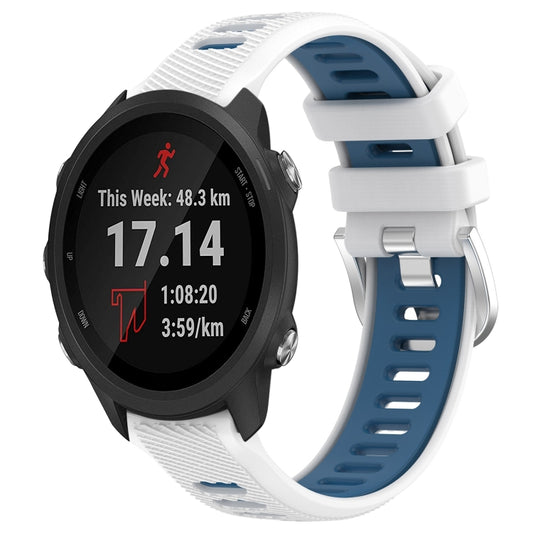For Garmin Forerunner 245 20mm Sports Two-Color Steel Buckle Silicone Watch Band(White+Blue) - Smart Wear by PMC Jewellery | Online Shopping South Africa | PMC Jewellery