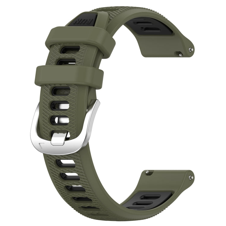 For Garmin Forerunner 245 20mm Sports Two-Color Steel Buckle Silicone Watch Band(Army Green+Black) - Smart Wear by PMC Jewellery | Online Shopping South Africa | PMC Jewellery