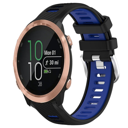 For Garmin Forerunner 645 Music 20mm Sports Two-Color Steel Buckle Silicone Watch Band(Black+Blue) - Smart Wear by PMC Jewellery | Online Shopping South Africa | PMC Jewellery