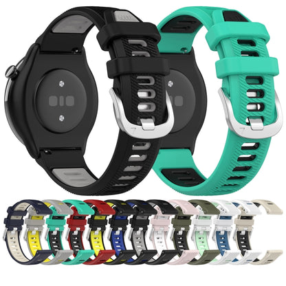 For Amazfit GTS 3 22mm Cross Texture Two Color Silicone Steel Buckle Watch Band(White+Teal) -  by PMC Jewellery | Online Shopping South Africa | PMC Jewellery