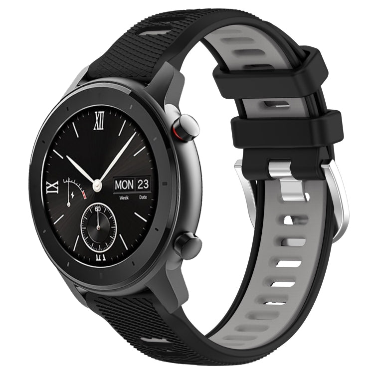 For Amazfit GTR 42mm 22mm Cross Texture Two Color Silicone Steel Buckle Watch Band(Black+Grey) - Smart Wear by PMC Jewellery | Online Shopping South Africa | PMC Jewellery