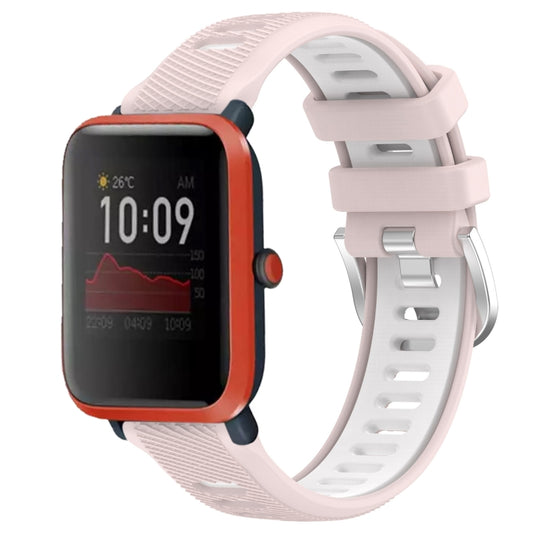 For Amazfit Bip 1S 22mm Cross Texture Two Color Silicone Steel Buckle Watch Band(Pink+White) -  by PMC Jewellery | Online Shopping South Africa | PMC Jewellery