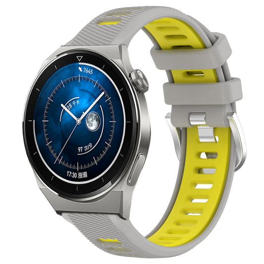 For Huawei Watch GT3 Pro 43mm 20mm Sports Two-Color Steel Buckle Silicone Watch Band(Grey+Yellow) - Smart Wear by PMC Jewellery | Online Shopping South Africa | PMC Jewellery