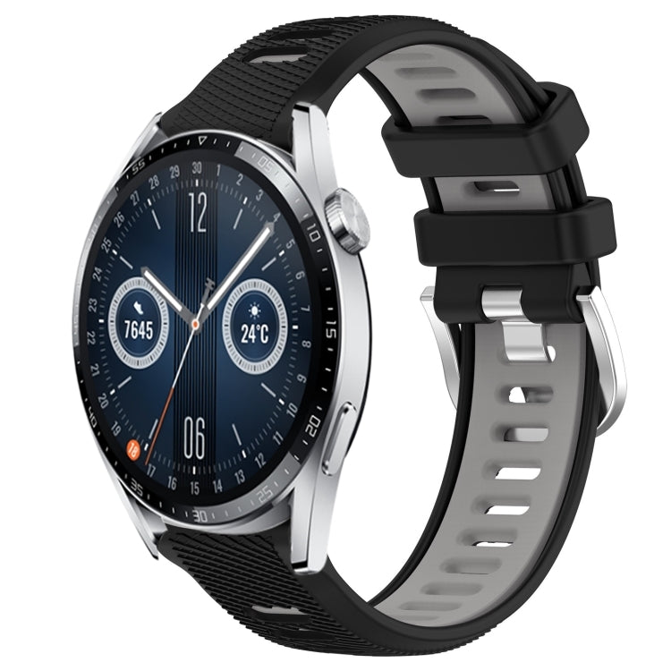 For Huawei Watch GT3 42mm 20mm Sports Two-Color Steel Buckle Silicone Watch Band(Black+Grey) - Smart Wear by PMC Jewellery | Online Shopping South Africa | PMC Jewellery