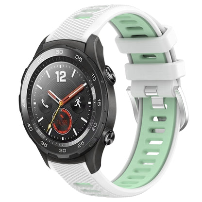 For Huawei Watch 2 20mm Sports Two-Color Steel Buckle Silicone Watch Band(White+Teal) - Smart Wear by PMC Jewellery | Online Shopping South Africa | PMC Jewellery