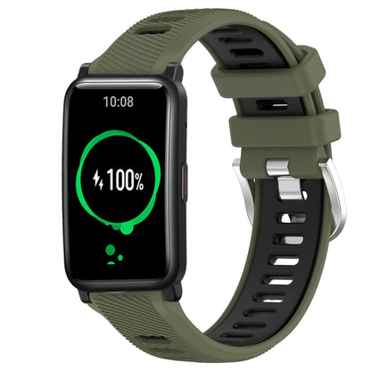 For Honor Watch ES 20mm Sports Two-Color Steel Buckle Silicone Watch Band(Army Green+Black) - Smart Wear by PMC Jewellery | Online Shopping South Africa | PMC Jewellery