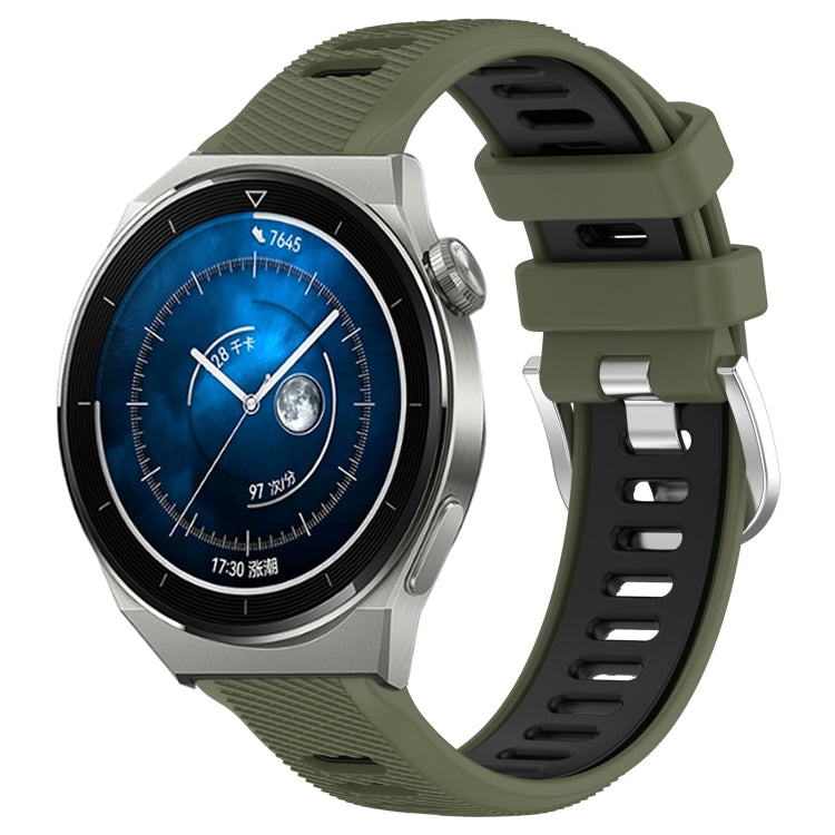 For Huawei Watch GT3 Pro 46mm 22mm Sports Two-Color Steel Buckle Silicone Watch Band(Army Green+Black) - Smart Wear by PMC Jewellery | Online Shopping South Africa | PMC Jewellery