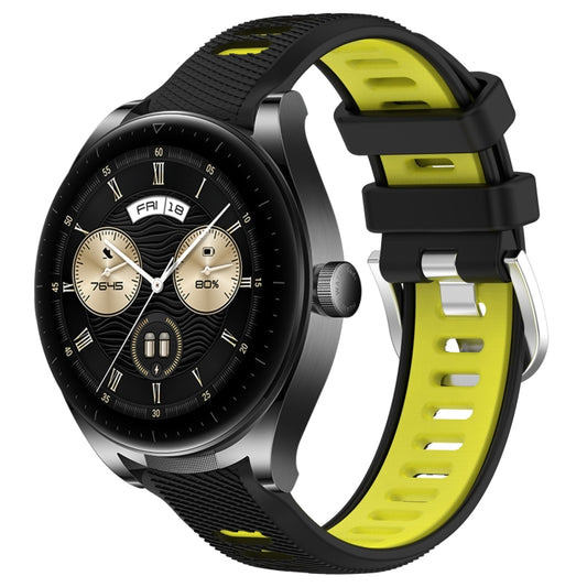 For Huawei Watch Buds 22mm Sports Two-Color Steel Buckle Silicone Watch Band(Black+Lime Green) - Smart Wear by PMC Jewellery | Online Shopping South Africa | PMC Jewellery