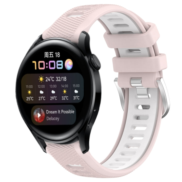 For Huawei Watch 3 22mm Sports Two-Color Steel Buckle Silicone Watch Band(Pink+White) - Smart Wear by PMC Jewellery | Online Shopping South Africa | PMC Jewellery