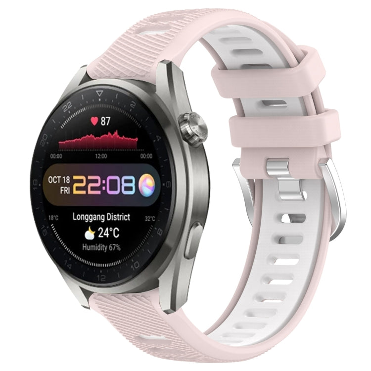 For Huawei Watch 3 Pro New 22mm Sports Two-Color Steel Buckle Silicone Watch Band(Pink+White) - Smart Wear by PMC Jewellery | Online Shopping South Africa | PMC Jewellery
