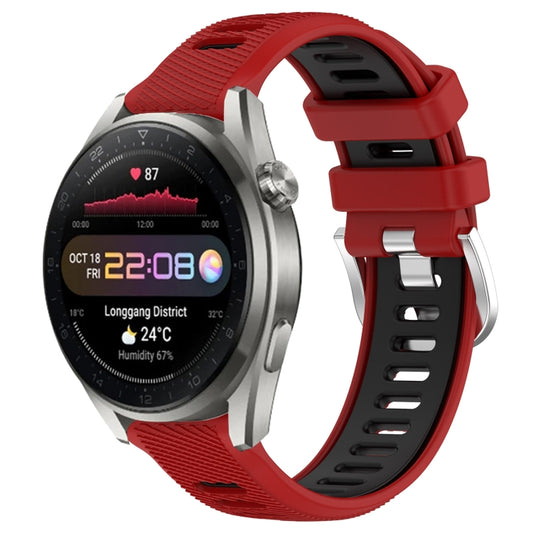 For Huawei Watch 3 Pro New 22mm Sports Two-Color Steel Buckle Silicone Watch Band(Red+Black) - Smart Wear by PMC Jewellery | Online Shopping South Africa | PMC Jewellery