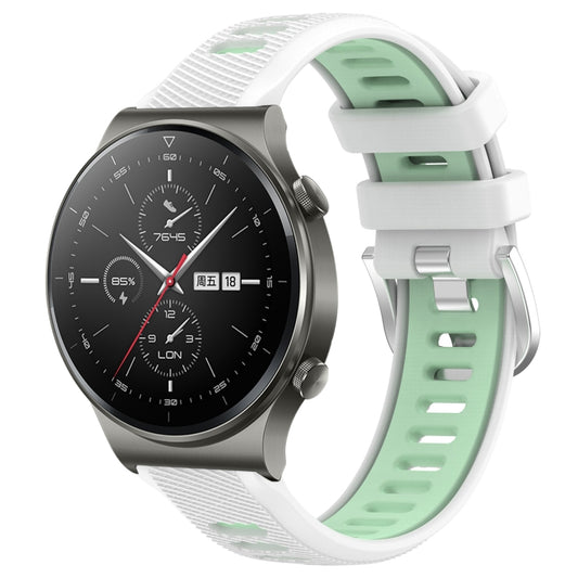 For Huawei GT2 Pro 22mm Sports Two-Color Steel Buckle Silicone Watch Band(White+Teal) - Smart Wear by PMC Jewellery | Online Shopping South Africa | PMC Jewellery