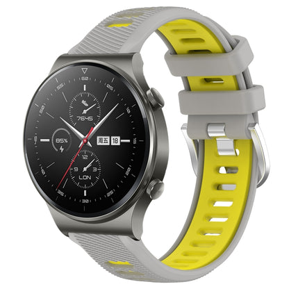 For Huawei GT2 Pro 22mm Sports Two-Color Steel Buckle Silicone Watch Band(Grey+Yellow) - Smart Wear by PMC Jewellery | Online Shopping South Africa | PMC Jewellery