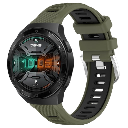 For Huawei Watch GT 2E 22mm Sports Two-Color Steel Buckle Silicone Watch Band(Army Green+Black) - Smart Wear by PMC Jewellery | Online Shopping South Africa | PMC Jewellery