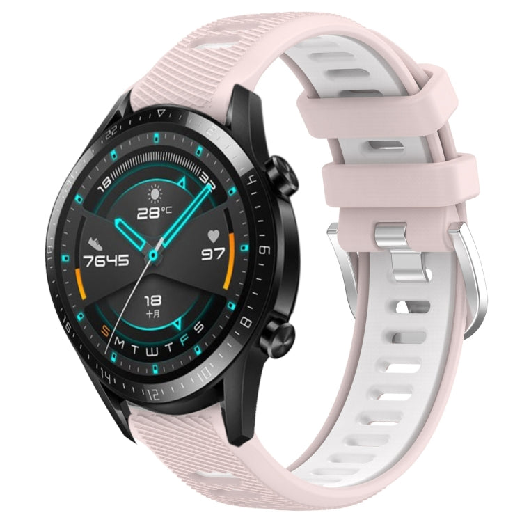 For Huawei GT2 46mm 22mm Sports Two-Color Steel Buckle Silicone Watch Band(Pink+White) - Smart Wear by PMC Jewellery | Online Shopping South Africa | PMC Jewellery
