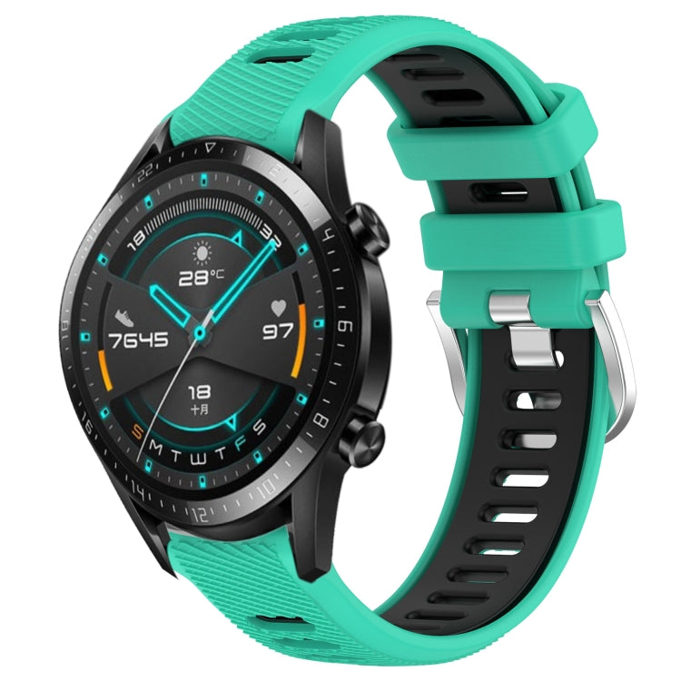 For Huawei GT2 46mm 22mm Sports Two-Color Steel Buckle Silicone Watch Band(Lake Blue+Black) - Smart Wear by PMC Jewellery | Online Shopping South Africa | PMC Jewellery