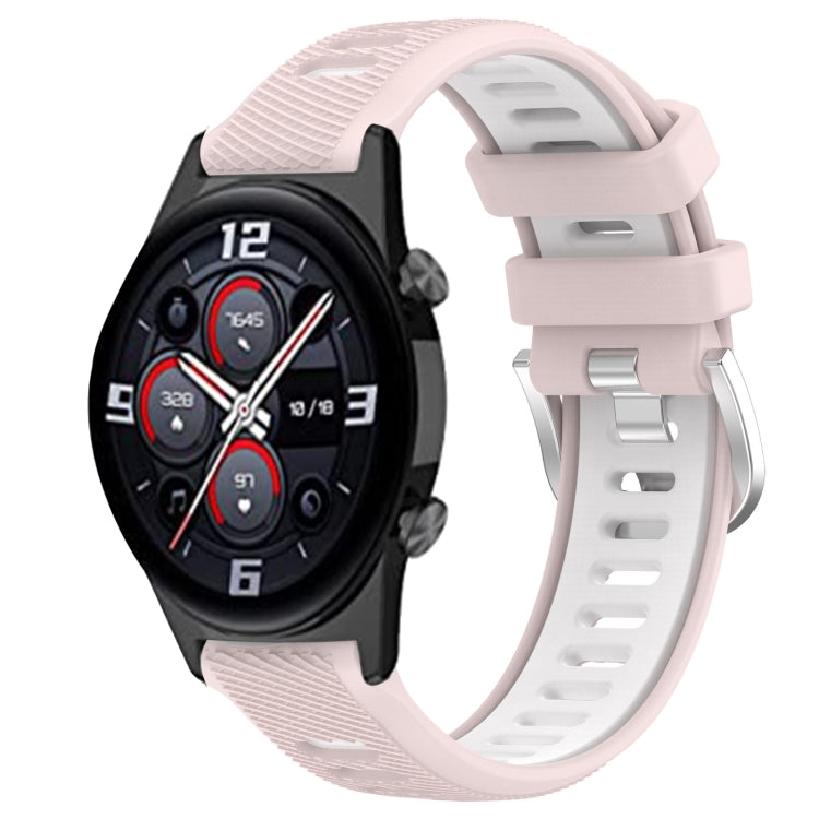 For Honor Watch GS 3i 22mm Sports Two-Color Steel Buckle Silicone Watch Band(Pink+White) - Smart Wear by PMC Jewellery | Online Shopping South Africa | PMC Jewellery