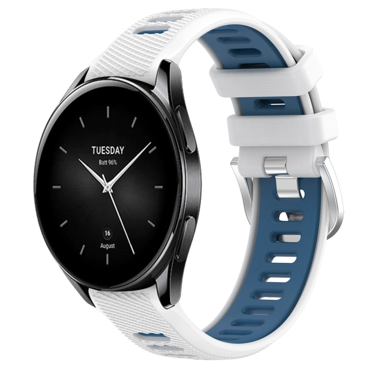 For Xiaomi Watch S2 42mm 22mm Sports Two-Color Steel Buckle Silicone Watch Band(White+Blue) - Smart Wear by PMC TechLife | Online Shopping South Africa | PMC TechLife