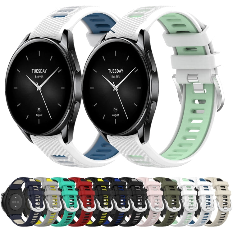For Xiaomi Watch S1 Active 22mm Sports Two-Color Steel Buckle Silicone Watch Band(White+Teal) - Smart Wear by PMC Jewellery | Online Shopping South Africa | PMC Jewellery