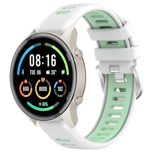 For Xiaomi MI Watch Color 2 22mm Sports Two-Color Steel Buckle Silicone Watch Band(White+Teal) - Smart Wear by PMC Jewellery | Online Shopping South Africa | PMC Jewellery