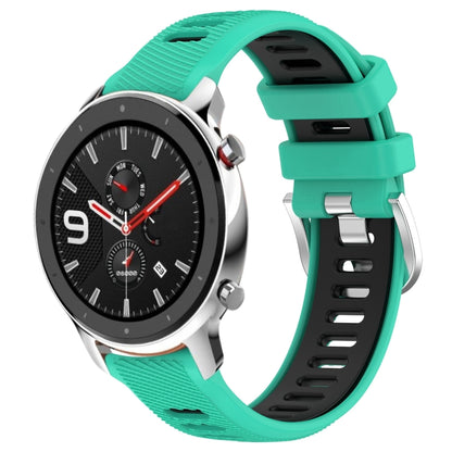 For Amazfit GTR 4 Pro 22mm Cross Texture Two Color Silicone Steel Buckle Watch Band(Lake Blue+Black) -  by PMC Jewellery | Online Shopping South Africa | PMC Jewellery