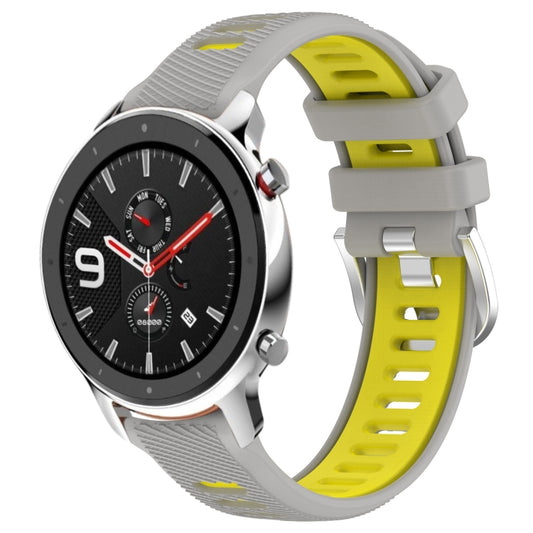 For Amazfit GTR 4 Pro 22mm Cross Texture Two Color Silicone Steel Buckle Watch Band(Grey+Yellow) -  by PMC Jewellery | Online Shopping South Africa | PMC Jewellery