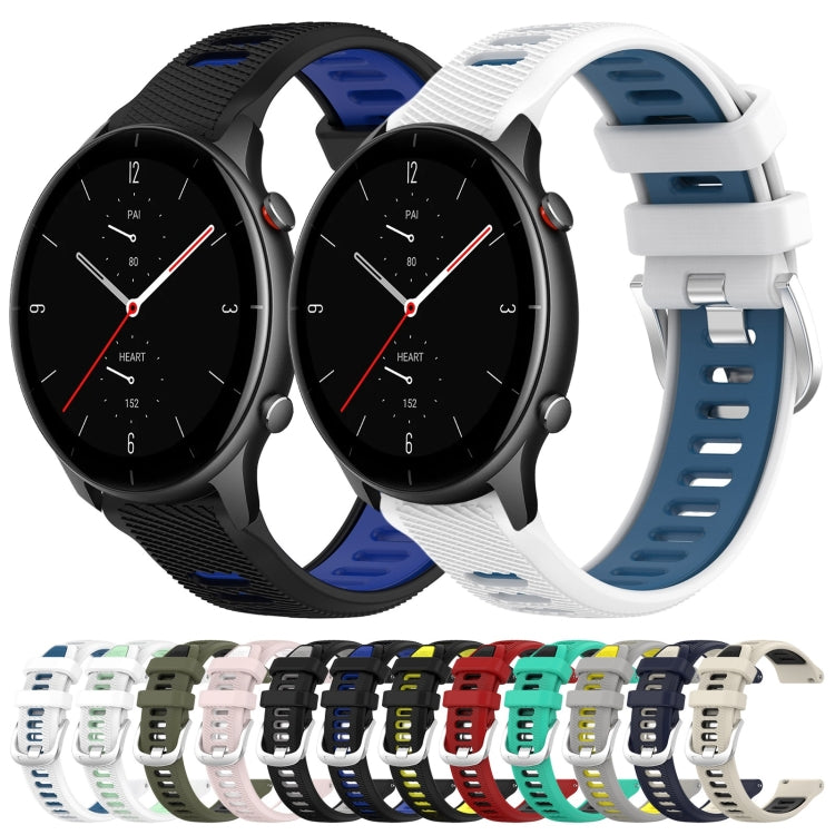 For Amazfit GTR 2e 22mm Cross Texture Two Color Silicone Steel Buckle Watch Band(Starlight+Black) - Smart Wear by PMC Jewellery | Online Shopping South Africa | PMC Jewellery