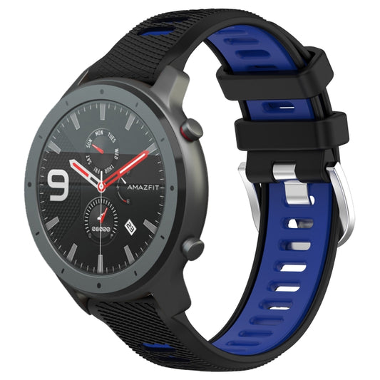 For Amazfit GTR 47mm 22mm Cross Texture Two Color Silicone Steel Buckle Watch Band(Black+Blue) - Smart Wear by PMC Jewellery | Online Shopping South Africa | PMC Jewellery
