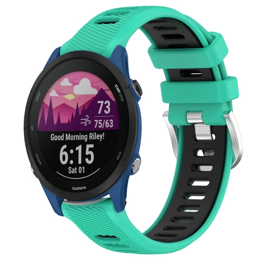 For Garmin Forerunner 255 22mm Sports Two-Color Steel Buckle Silicone Watch Band(Lake Blue+Black) - Smart Wear by PMC Jewellery | Online Shopping South Africa | PMC Jewellery