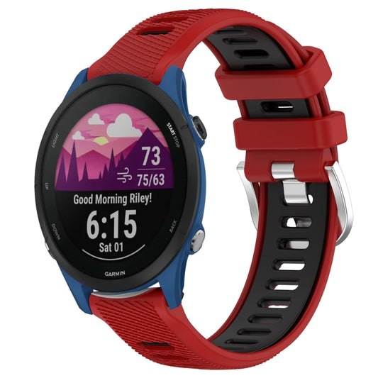 For Garmin Forerunner 255 Music 22mm Sports Two-Color Steel Buckle Silicone Watch Band(Red+Black) - Smart Wear by PMC Jewellery | Online Shopping South Africa | PMC Jewellery