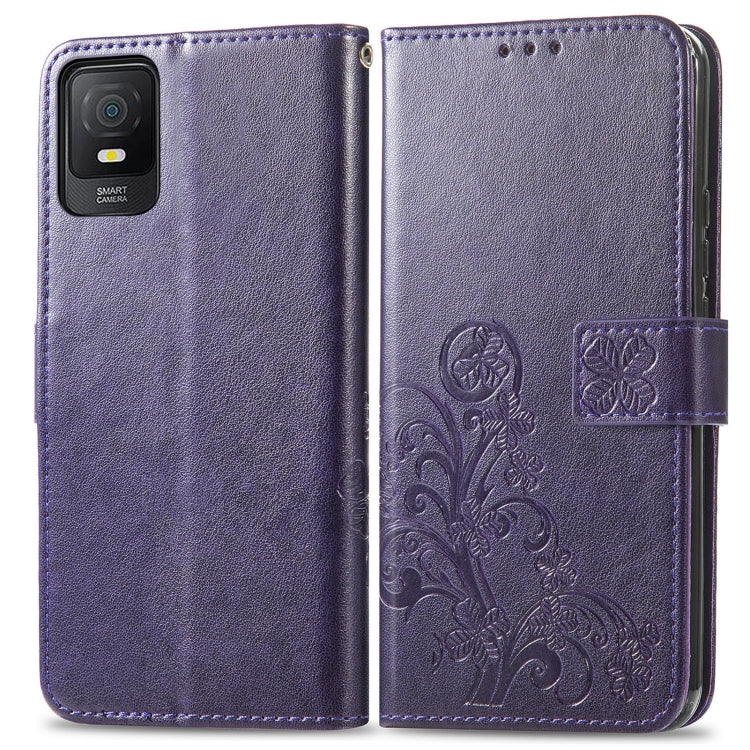 For TCL 403 Four-leaf Clasp Embossed Buckle Leather Phone Case(Purple) - More Brand by PMC Jewellery | Online Shopping South Africa | PMC Jewellery