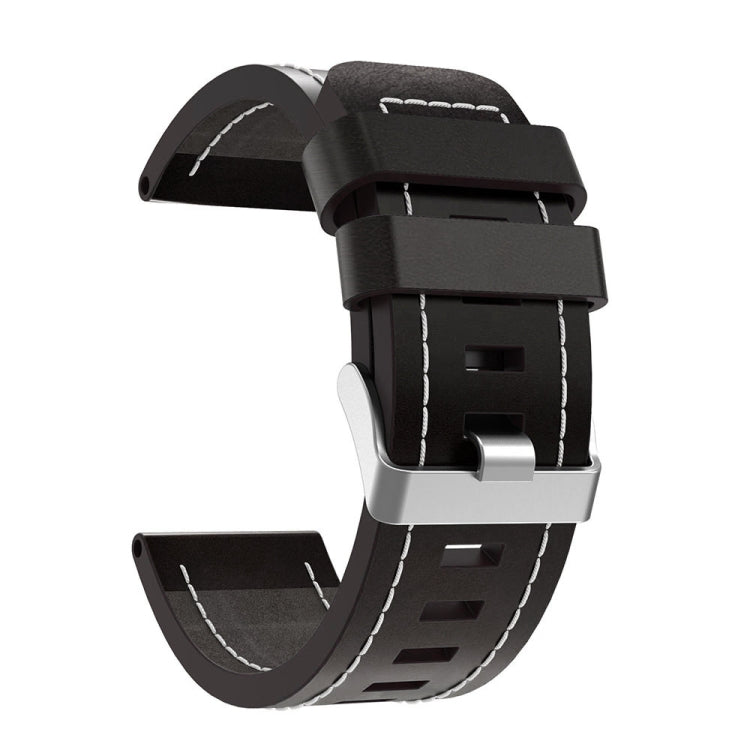 For Garmin Fenix 6X 26mm Sewing Leather Steel Buckle Watch Band(Black) - Smart Wear by PMC Jewellery | Online Shopping South Africa | PMC Jewellery