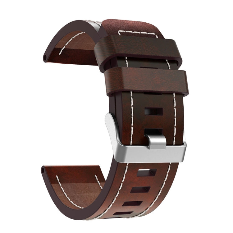 For Garmin Fenix 3 26mm Sewing Leather Steel Buckle Watch Band(Red Brown) - Smart Wear by PMC Jewellery | Online Shopping South Africa | PMC Jewellery