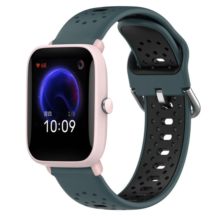 For Amazfit Pop Pro 20mm Breathable Two-Color Silicone Watch Band(Olive Green+Black) -  by PMC TechLife | Online Shopping South Africa | PMC TechLife
