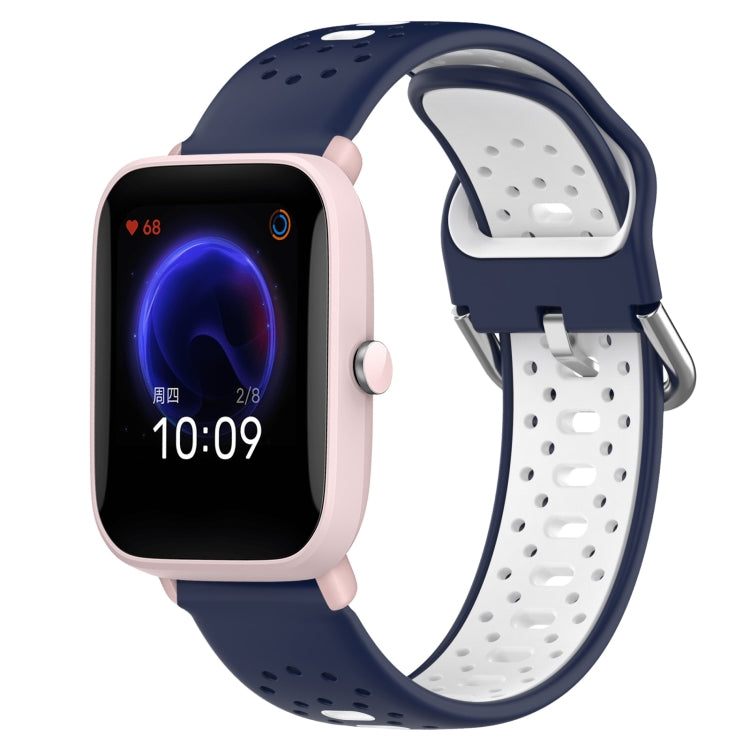 For Amazfit Pop Pro 20mm Breathable Two-Color Silicone Watch Band(Midnight Blue+White) - Watch Bands by PMC TechLife | Online Shopping South Africa | PMC TechLife
