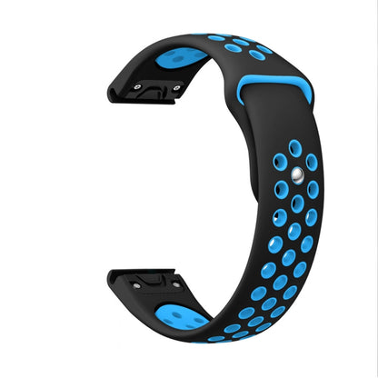 For Garmin Instinct Crossover 22mm Sports Breathable Silicone Watch Band(Black+Blue) -  by PMC Jewellery | Online Shopping South Africa | PMC Jewellery