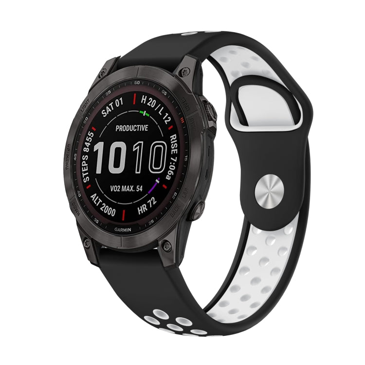 For Garmin Fenix 7 22mm Sports Breathable Silicone Watch Band(Black+White) - Watch Bands by PMC Jewellery | Online Shopping South Africa | PMC Jewellery