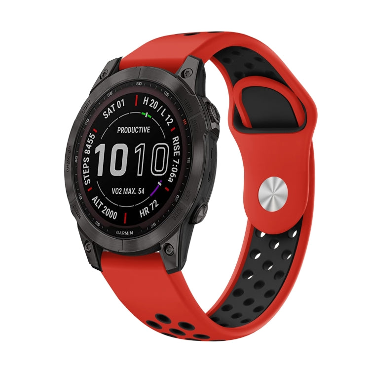 For Garmin Fenix 7 Sapphire Solar 22mm Sports Breathable Silicone Watch Band(Red+Black) - Watch Bands by PMC Jewellery | Online Shopping South Africa | PMC Jewellery