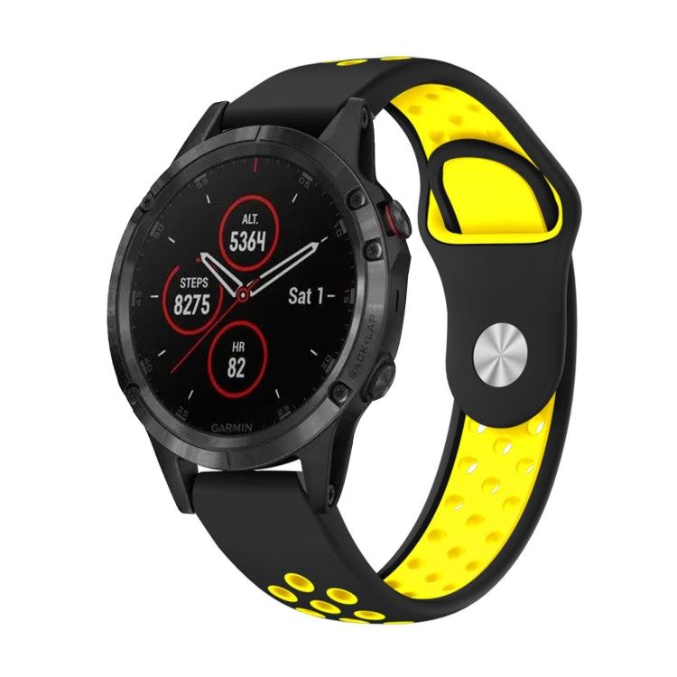 For Garmin Fenix 5 Plus 22mm Sports Breathable Silicone Watch Band(Black+Yellow) -  by PMC Jewellery | Online Shopping South Africa | PMC Jewellery