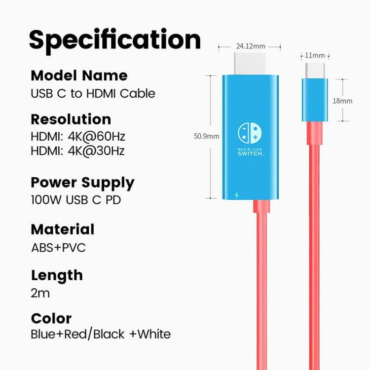 ENKAY ENK-CB136 6.6Ft. Type-C to HDMI Conversion Cable for Switch 4K HD Projection TV - Adapter by ENKAY | Online Shopping South Africa | PMC Jewellery