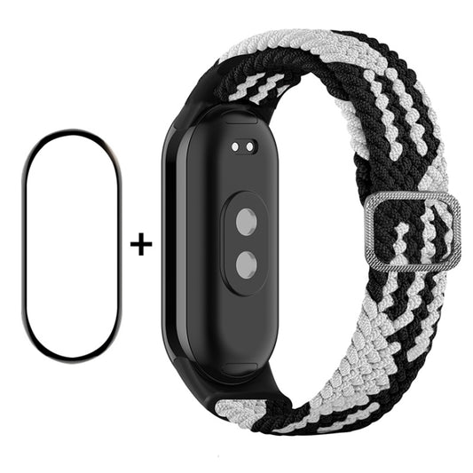 For Xiaomi Mi Band 8 ENKAY Hat-Prince 2 in 1 Set Full Coverage Screen Protector + Elastic Braided Nylon Watch Band(Black White) -  by ENKAY | Online Shopping South Africa | PMC Jewellery