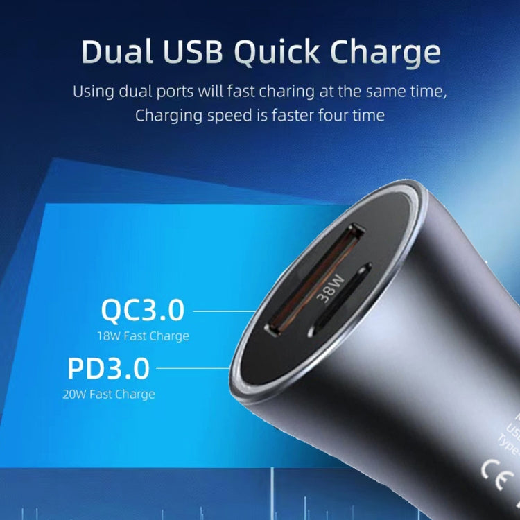 P20 38W PD3.0 20W + QC3.0 USB Safety Hammer Car Charger(Blue) - Car Charger by PMC TechLife | Online Shopping South Africa | PMC TechLife